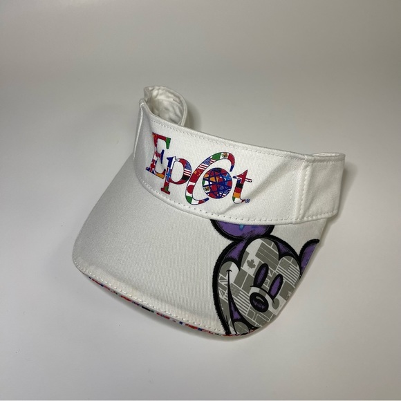 Disney Epcot World Showcase Sun Visor Hat White Mickey Mouse  Adjustable HTF - Picture 2 of 10